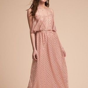 BHLDN gold polka dot, pink bohemian maxi dress